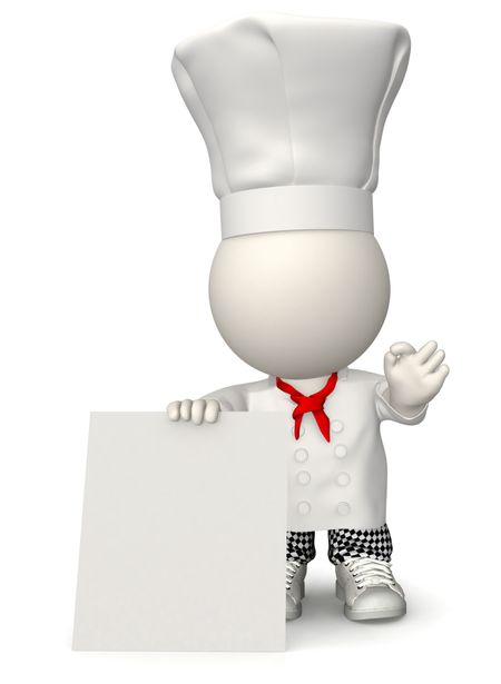 3D Chef with a banner to put the menu - isolated over white