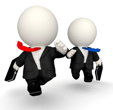 3D business men in a rush - isolated over a white background