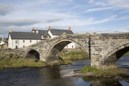 Stone Bridge and River Conway, Llanrwst, Wales; UK