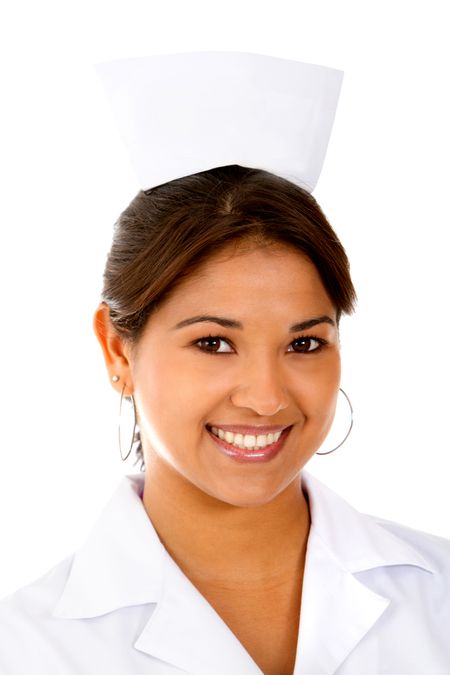 Female nurse smiling ? isolated over a white background