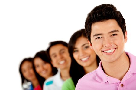 Group of young people in a row Ã¢Â?Â? isolated over a white background