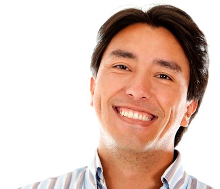 Handsome man portrait smiling ? isolated over a white background