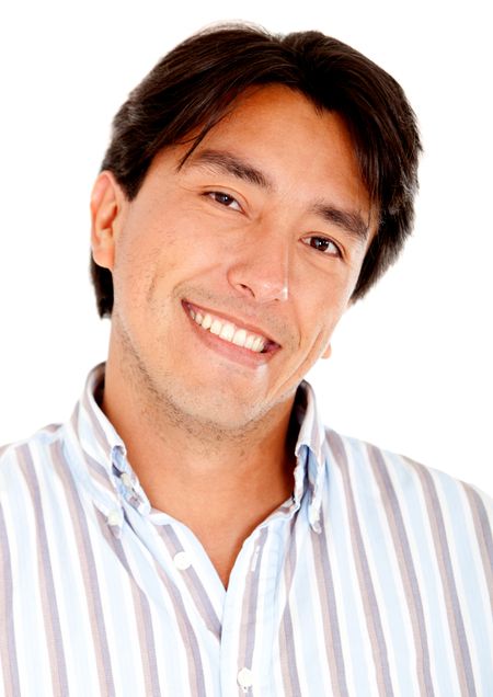 Handsome man portrait smiling - isolated over a white background