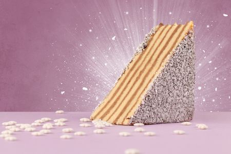 Sparkling tasteful home made sugar cake with coloful background