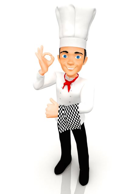 3D Chef with a hat, smiling - isolated over a white background