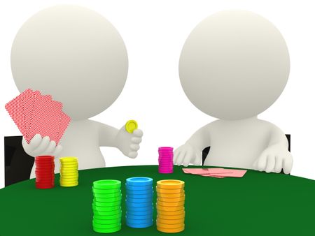 3D people playing cards and gambling - isolated over white
