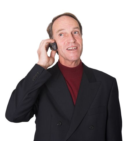 Business man on the phone over a white background