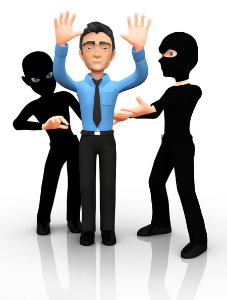 3D thieves mugging a man ? isolated over a white background