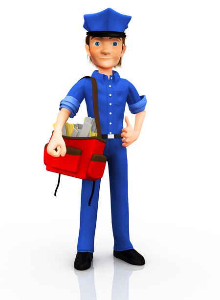 3D postman delivering the post - isolated over white