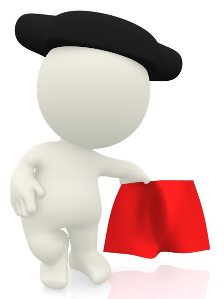 3D bullfighter with a red cape - isolated over a white background
