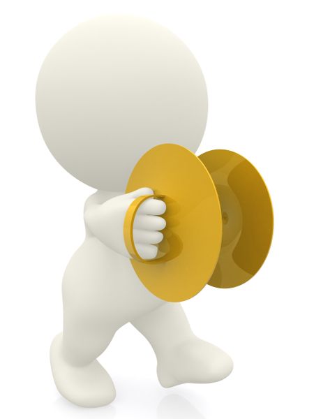 3D man playing cymbals - isolated over a white background