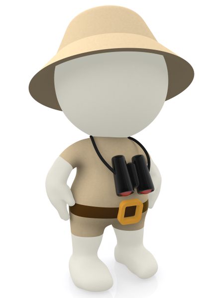 3D explorer going on a safari and weaing a hat - isolated