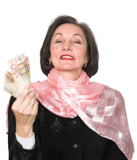 business woman with lots of money