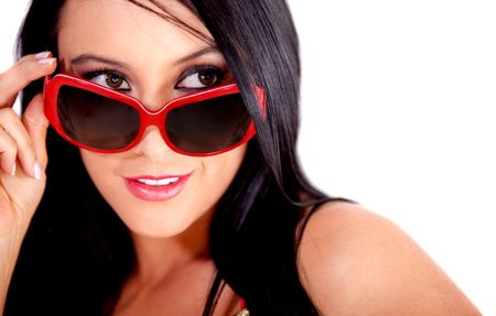 Woman with sunglasses - isolated over a white background