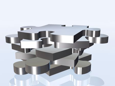 metal puzzle pieces stacked up - 3d render