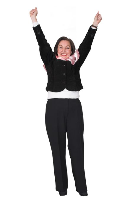 business woman with arms up representing success - happiness