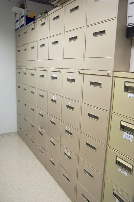 Office cabinets in a narrow room