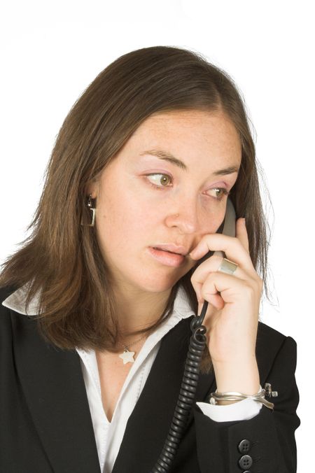 business woman on the phone over white