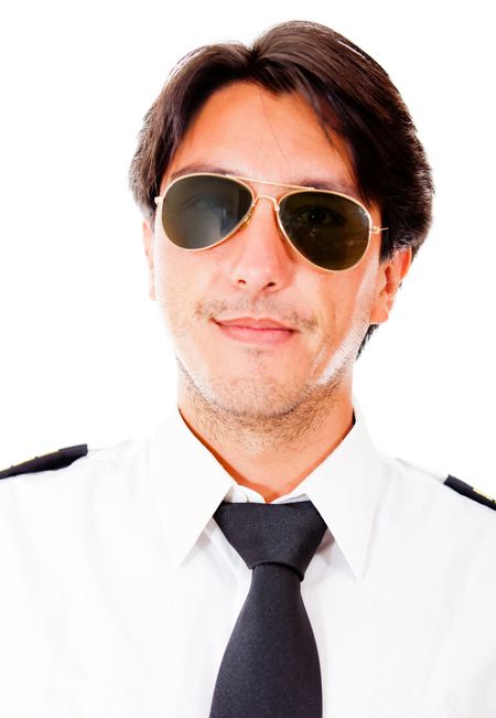 Male pilot with sunglasses - isolated over a white background