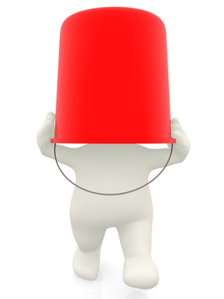 3D man with a bucket on his head - isolated over white background