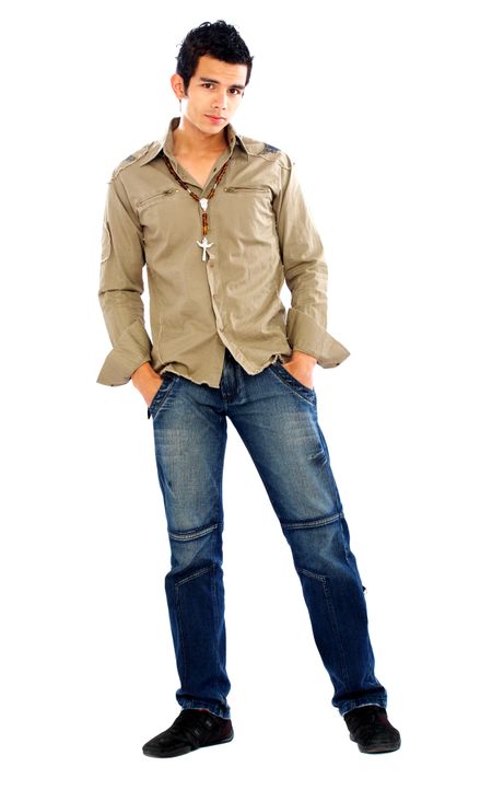 caucasian casual man standing - isolated over a white background