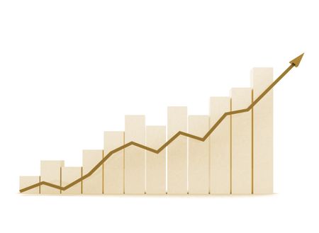 business chart of growth and success in brown colours - isolated over a white background
