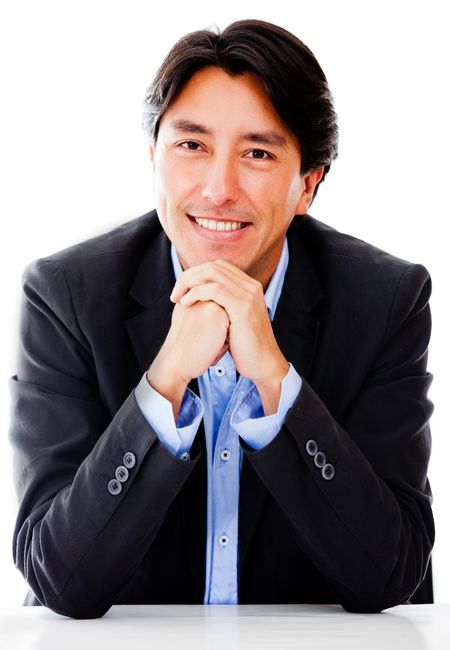 Successful business man looking confident - isolated over a white background